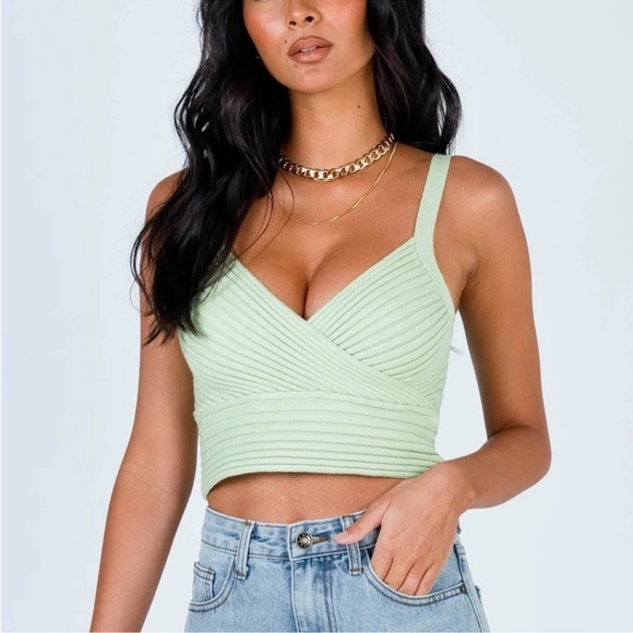 Princess Polly Light Green Knit Crop Tank Top XS/S - Picture 1 of 4